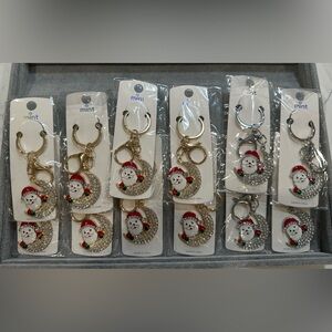 12 Item Bundle - 8 Gold-toned and 4 Silver-toned Santa Key Chains/Bag Charms NIP
